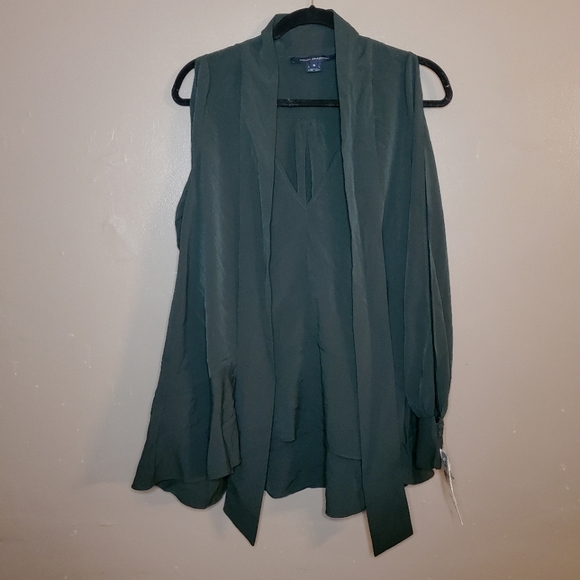 French Connection Crepe Tie Neck Cold Shoulder - Picture 7 of 10